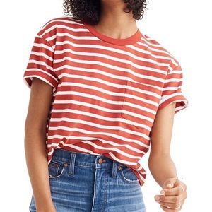 Madewell Stripe Easy Crop Tee (M, Vibrant Goji)